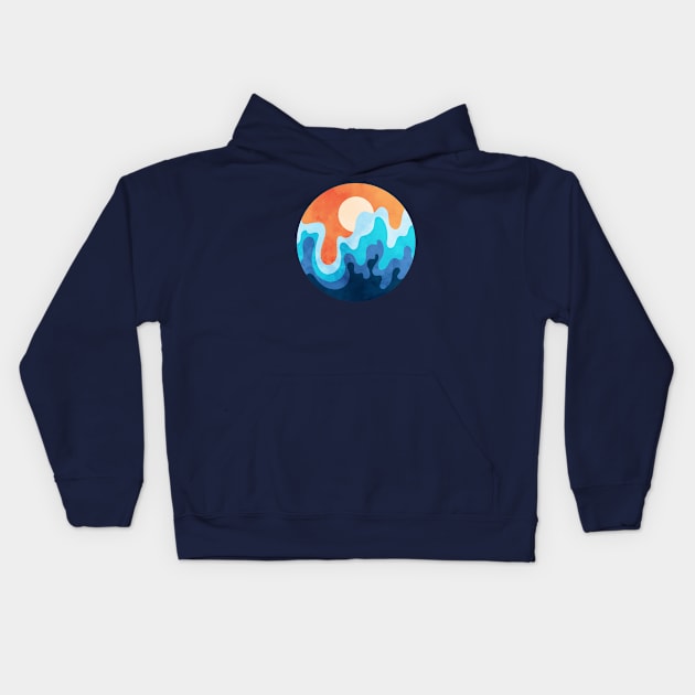 Pleasant Sky and Ocean Waves Art Kids Hoodie by Insightly Designs